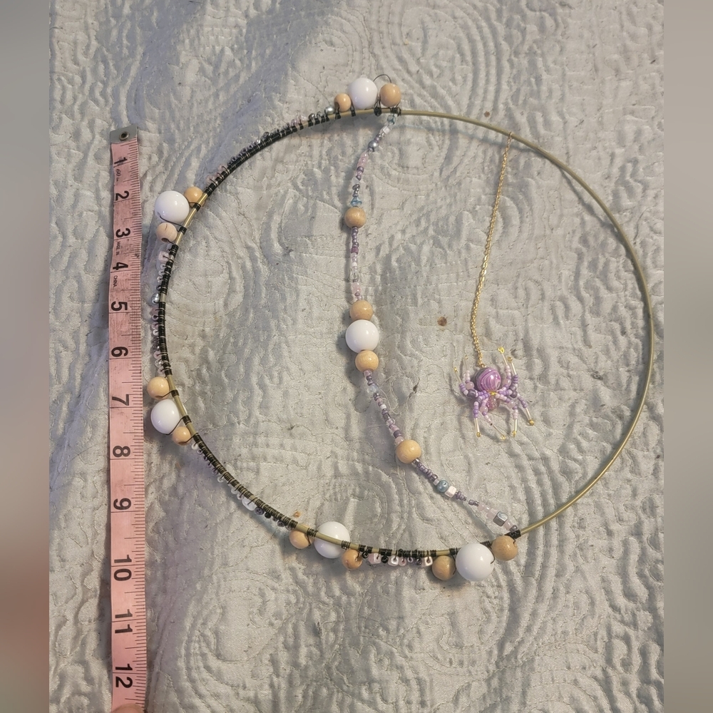 Handmade White and Beige Beaded Wire Suncatcher